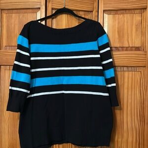 Chaps 2X Striped Black and Turquoise Women's Sweater